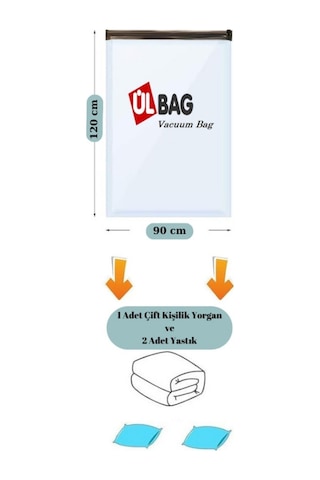 1 Adet Mega Jumbo Boy 90 Cm X 120 Cm Çift Kişilik Yorgan Vakumlu Poşet Vakumlu Hurç Şeffaf