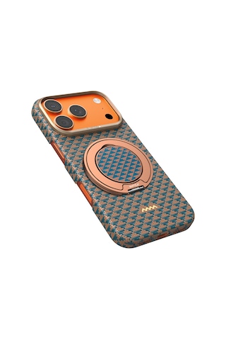 Apple iPhone Uyumlu 17 Pro Kılıf Raptic 2in1 Bundle Kit Aramid Skin Destiny Serisi Stand Ve Kapak Gold-mavi