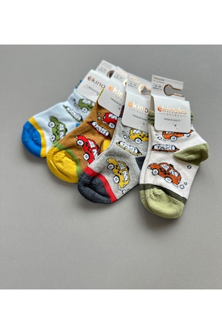 Araba Desenli Erkek Bebek 2'li Soket Çorap Mavi