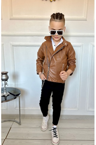 Modavals Erkek Çocuk 4 Parça Deri Ceket Kot Pantolon Kombin - 574283691 Kahverengi