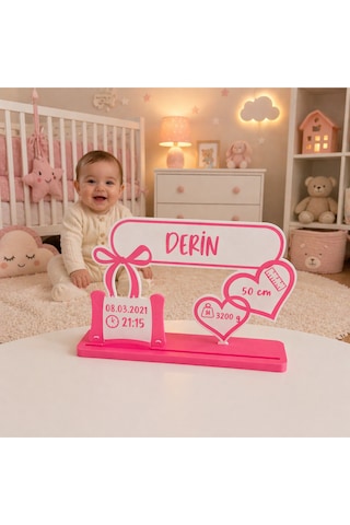 3D Tasarım Bebek Doğum Künyesi Kişiye Özel İsimli Hatıra Panosu Mavi - Pembe Hediyelik