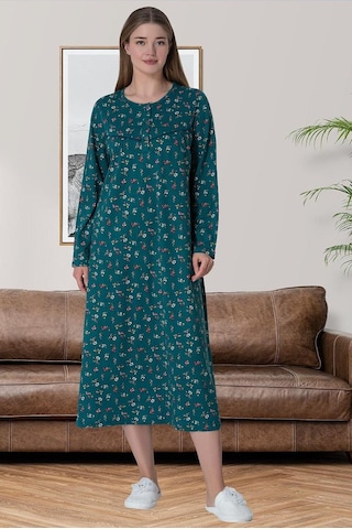 Mecit Pijama Mecit 6025 Yeşil %100 Pamuk Büyük Beden Kadın Gecelik