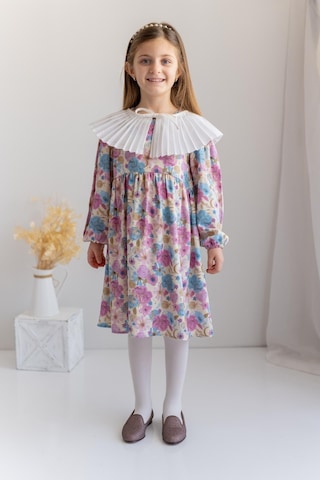 Zeyland Kız Çocuk Desenli Dokuma Elbise-Mürdüm