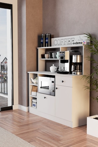 Barista Kahve Köşesi Çok Amaçlı Dolap Beyaz Beyaz