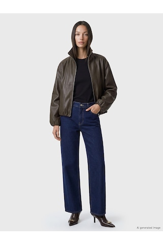 Lcw Everyday Kahverengi Oversize Kadın Bomber Deri Görünümlü Ceket