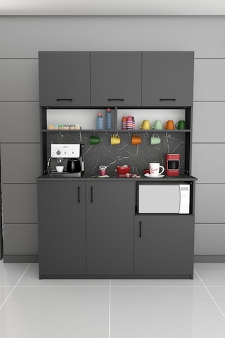 Asra Trend Kahve Köşesi KAHVE03 %100 MDF Çok Amaçlı Mutfak Dolabı Antrasit - Royal Mermer
