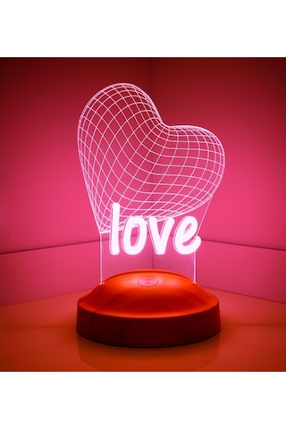 3D Led Lamba 3 Boyutlu 14 Şubat Love Özel Hediye Gecelambası Çok Renkli