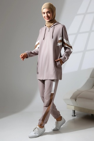 Kadın Mevsimlik Penye Alt Üst Spor Ve Rahat Ikili Tunik Pantolon Şık Tesettür Takım Taş
