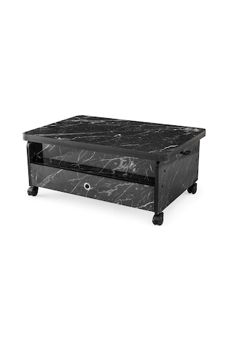 Zerenland 61 Tekerlekli Akıllı Sehpa, Sihirli Sehpa, 6 Boyutlu Sehpa 90x60cm Siyah Mermer
