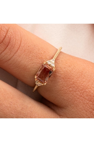 Gümüş Yüzük - Octagon Kesim Zultanit Taşlı Modern Tasarım 925 Ayar Gümüş Yüzük Sarı