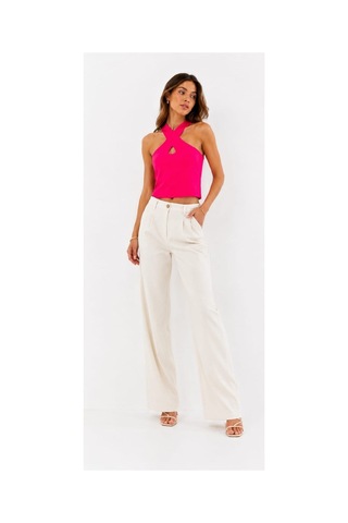 Onno Style Women Kolsuz Askılı Çapraz Yaka Triko Kadın Bluz Pembe