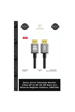 Delux Serisi Teknoloji Monitör Cihaz Dp To Dp 4k 3m Data Veri Aktarım Bağlantı Kablosu Gb018a