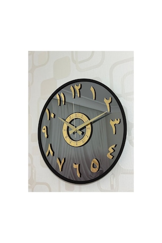 Pey Aksesuar Aynalı Duvar Saati Gerçek Ayna 40 Cm Modern Tasarım Siyah-gold-füme-arapça