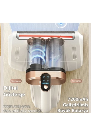 Türbin Başlıklı Uv Filtreli Şarjlı Detaylı Temizlik Süpürgesi Döner Başlıklı Ultra Güçlü Çekiş