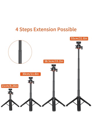 Puluz 360 Derece Top Kafa Soğuk Ayakkabı Selfie Çubuk Tripod