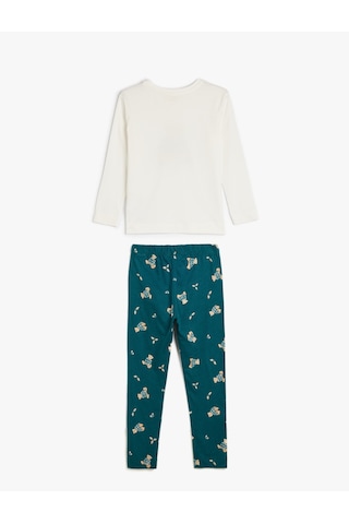 Koton Ayıcık Desenli Uzun Kollu Pamuklu Pijama Takımı Yeşil Desenli 5wlm40020mk Yeşil Desenli Yeşil