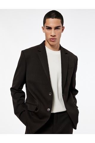 Koton Regular Fit Viskon Karışımlı Kapaklı Cepli Uzun Kollu Mono Yaka Blazer Ceket Kahverengi 6wam50003ıw Kahverengi