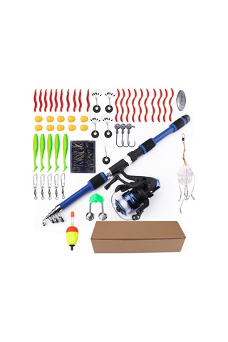 Kangvka Fıshkıng 1.8m Uzatılabilir Portatif Olta Seti, 55 Parça Yumuşak Yemli Çok Amaçlı Balık Tutma Kombinasyonu Mavi