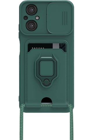 Xiaomi Poco M5 Kılıf Zuma Kartvizitli Yüzüklü Silikon - Yeşil 0.2M-Çok Renkli