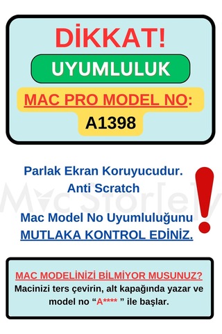 Macbook Pro 15 İnç Ekran Koruyucu Parlak Anti Scratch A1398 İle Uyumlu