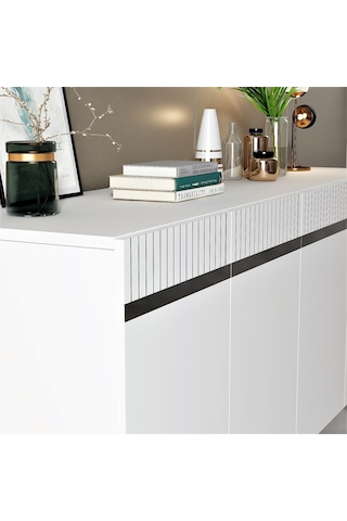 Apollon Konsol Tv Sehpası Çok Amaçlı Dolap Beyaz Gümüş