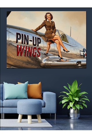 Retro Pin-up Kız Pozu Dekoratif Kanvas - Mdf Ahşap Tablo