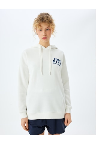 Koton Arkası Baskılı Kapüşonlu Oversize Uzun Kollu Sweatshirt Ekru 5sal10479ık Ekru