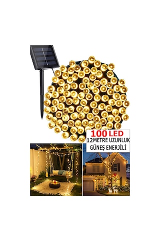 100 Led 12 Metre Güneş Enerjili Solar Led Aydınlatma Ip65 Bahçe Balkon Teras Dekoratif Işık 8 Mod Diğer