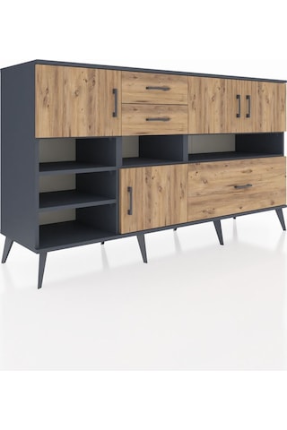 Hyperion Konsol 7 Raflı 3 Çekmeceli 4 Kapaklı 176x44x99 Antrasit- Antrasit-çam