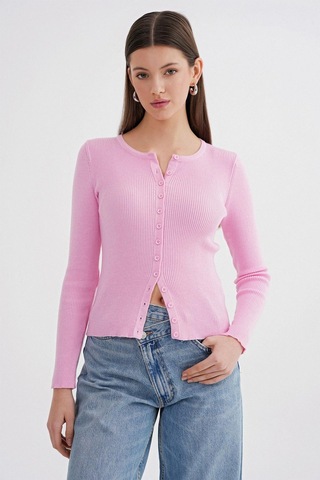 Hiccup Mixray Düğmeli Slim Fit Yivli Örgü Hırka Toz Pembe