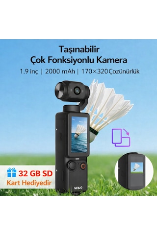 Taşınabilir 4k Vlog Kamerası 180 Dönebilen Lens 1.9" Ips Ekran 2000mah Batarya 128gb Hafıza Kartı Destekli