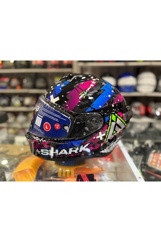 Renkli Cam + Shark Skwal İ3 Hellcat Kask Siyah Mavi