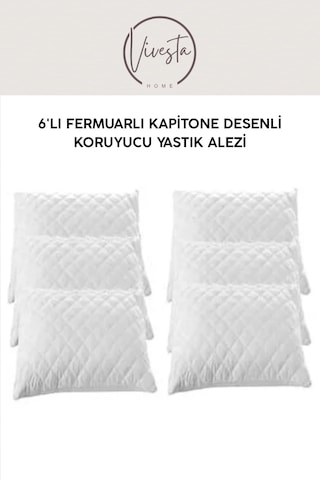 6'lı Fermuarlı Kapitone Desenli Koruyucu Yastık Alezi Hijyenik, Dayanıklı Beyaz