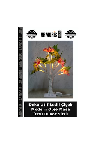 Dekoratif Ledli Çiçek Modern Obje Masa Üstü Duvar Süsü Çok Renkli