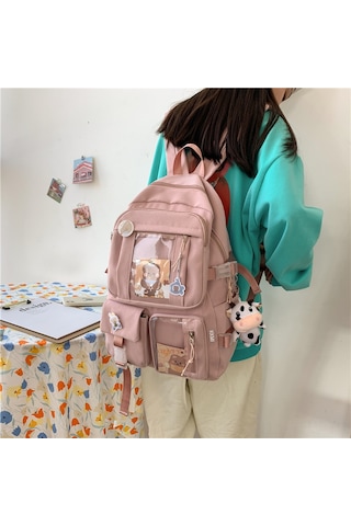 Tenfowee Japon Harajuku Kız Çantası: Kore Versiyonu, Ortaokul Ve Lise Öğrencileri İçin Şık Ve Konforlu Sırt Çantası - Mavi + İnek Desenli Çok Renkli