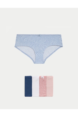 Marks & Spencer 5'li Cotton Lycra Short Külot Seti Koyu Mavi