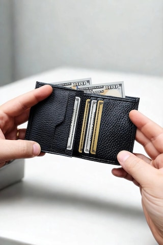 Hakiki Deri Cüzdan Küçük Boy 9 Adet Kart Bölmeli Siyah Siyah