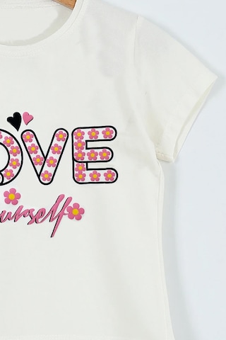 Hçm Kız Çocuk Tshirt Love Baskılı Bisiklet Yaka D28 Krem