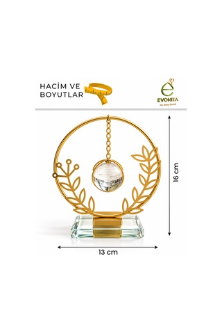 Evonıta Dekoratif Cam Küreli Yapraklı Halka Biblo Altın Renk Kristal Tabanlı Sallanan Küre Masa Üstü Salon Dekoru