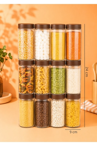 12'li 1500 Ml Kapaklı Cam Erzak Ve Bakliyat Saklama Kavanozu Seti Jumbo Boy Şeffaf