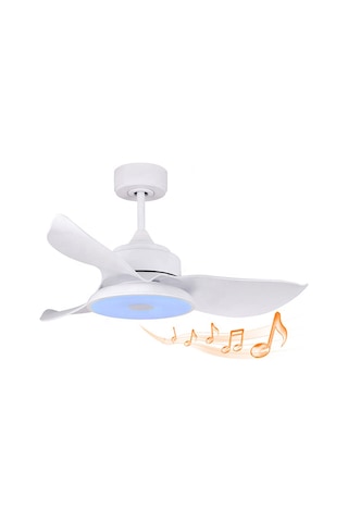 Alsanfan Melodi Beyaz Bluetooth Hoparlör RGB LED Aydınlatmalı Tavan Vantilatörü 91CM