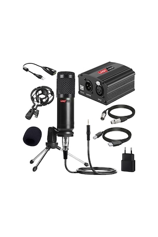 Lastvoice BM800 Full Black Mikrofon + Phantom Power + Mini Tripod + 7.1