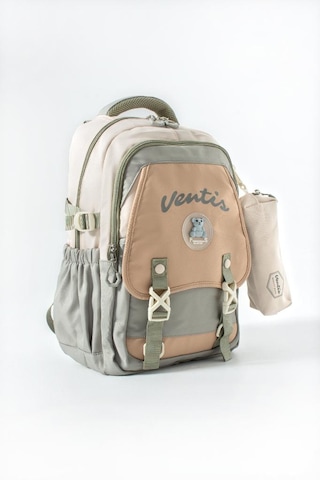 Ventis Unisex Okul Çantası Lise Ortaokul 2'li Set Kalemlikli Sırt Çantası 43 30 Cm Çok Cepli Vnt1-d Bej