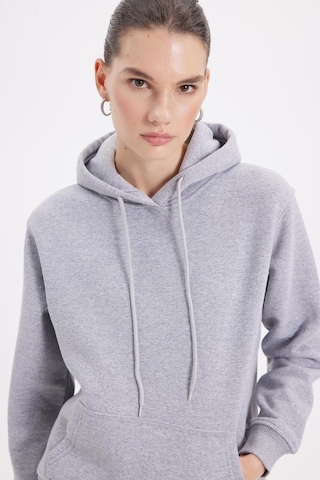 Tudors Kadın Relax Fit Rahat Kesim Pamuklu Kapüşonlu Kanguru Cepli Gri Sweatshirt-39935 Gri