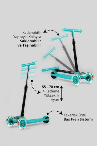 T212-M Katlanabilir Led Işıklı Scooter / 4 Kademe Ayarlanabilir Yükseklik Ayarı (55-70cm)/ Arka Fren