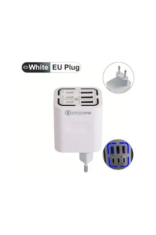 Xuweiwei Xjdr 50w Hızlı Şarj Duvar Şarj Cihazı Sarı Gösterge Işıklı 6 Portlu Şarj Adaptörü Sarı