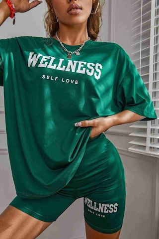 Merry See Wellness Baskılı Soft Kısa Kollu Şortlu Alt Üst Takımı Yeşil 001
