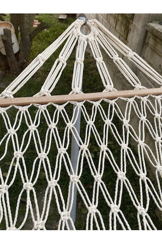 Tek Kişilik Çift Örgülü Makrome Pamuk Hamak Salıncak 95x220 Cm Beyaz