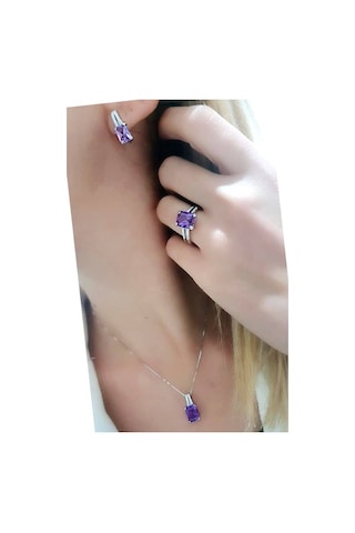 Sky Diamond Taş Detaylı Aleksandrit Taşlı Gümüş Lüks Takı Seti (516767325)