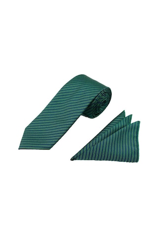 Brianze 7.5 Cm Yeşil Lacivert Çizgili Kravat Mendil Set Yeşil
